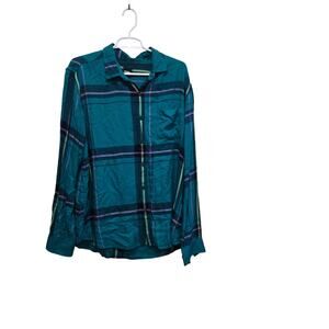 NUON Slim Fit Plaid Button Front Shirt XL Teal Purple Viscose